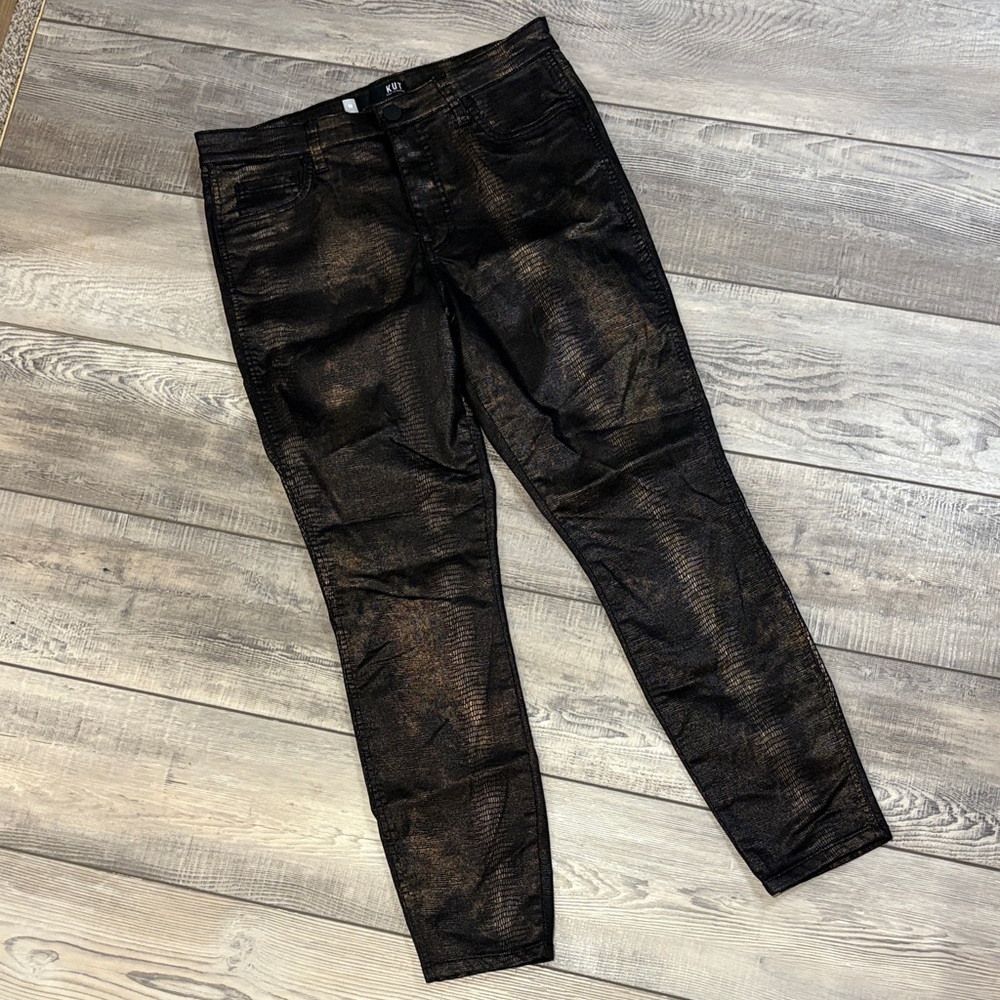 KUT From The Kloth Connie Fab Ab Ankle Skinny Gold Black Snakeskin Pants EUC 10